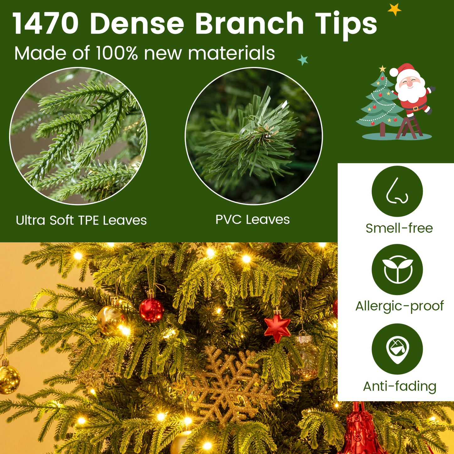 Artificial Christmas Tree With LED Lights, PVC Mixed Branch Tips, 8 Feet, Green Christmas Tree at Gallery Canada