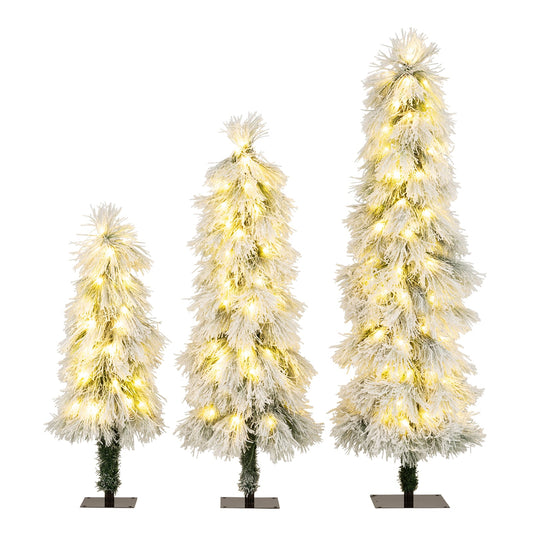 Artificial Christmas Tree Set, Snow-Flocked Tips, LED Lights, Green