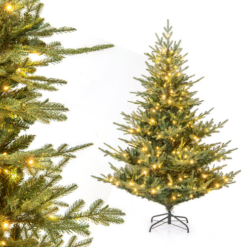 Artificial Christmas Tree, Warm White LED Lights, 6 Feet, Green