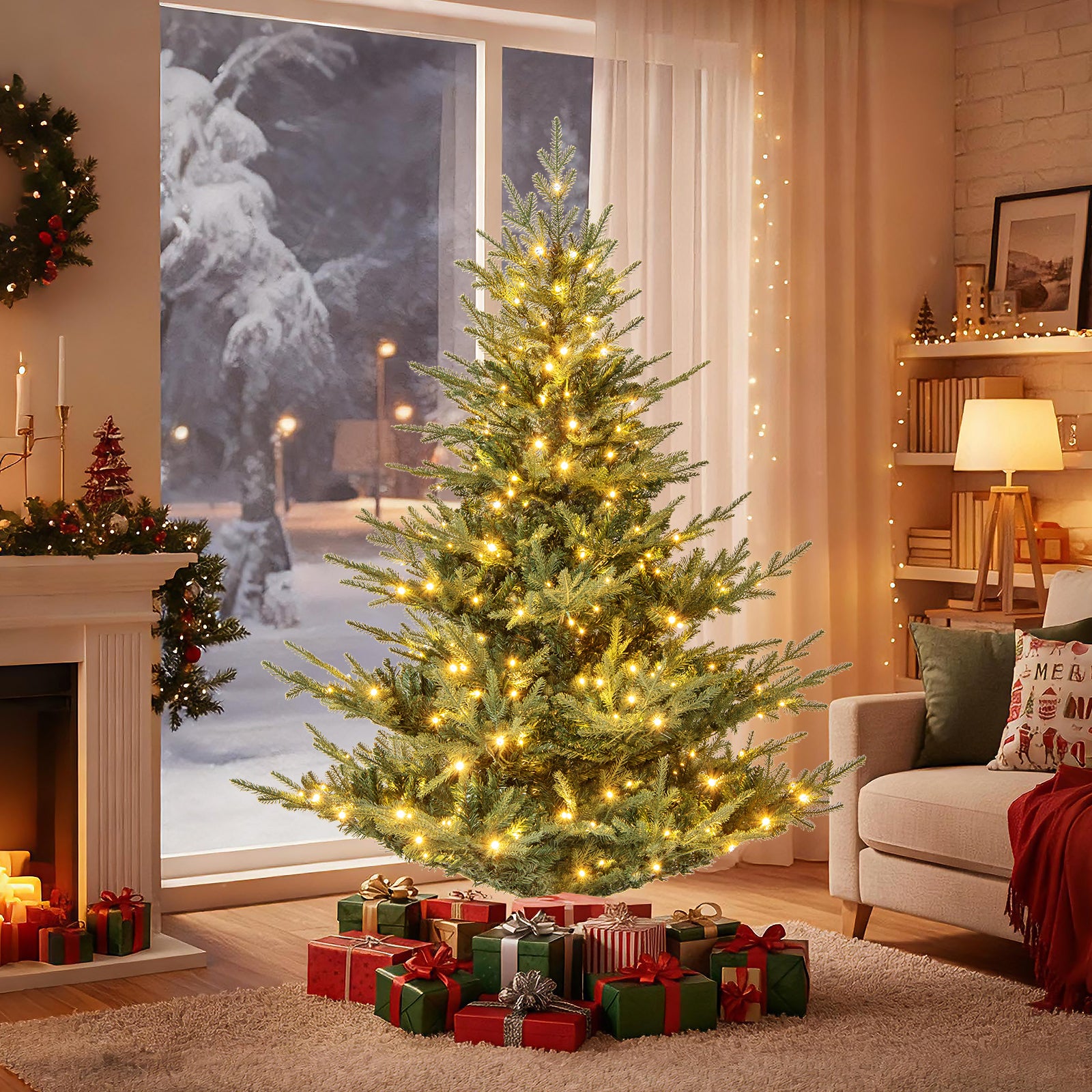Artificial Christmas Tree, Warm White LED Lights, 6 Feet, Green Christmas Tree at Gallery Canada