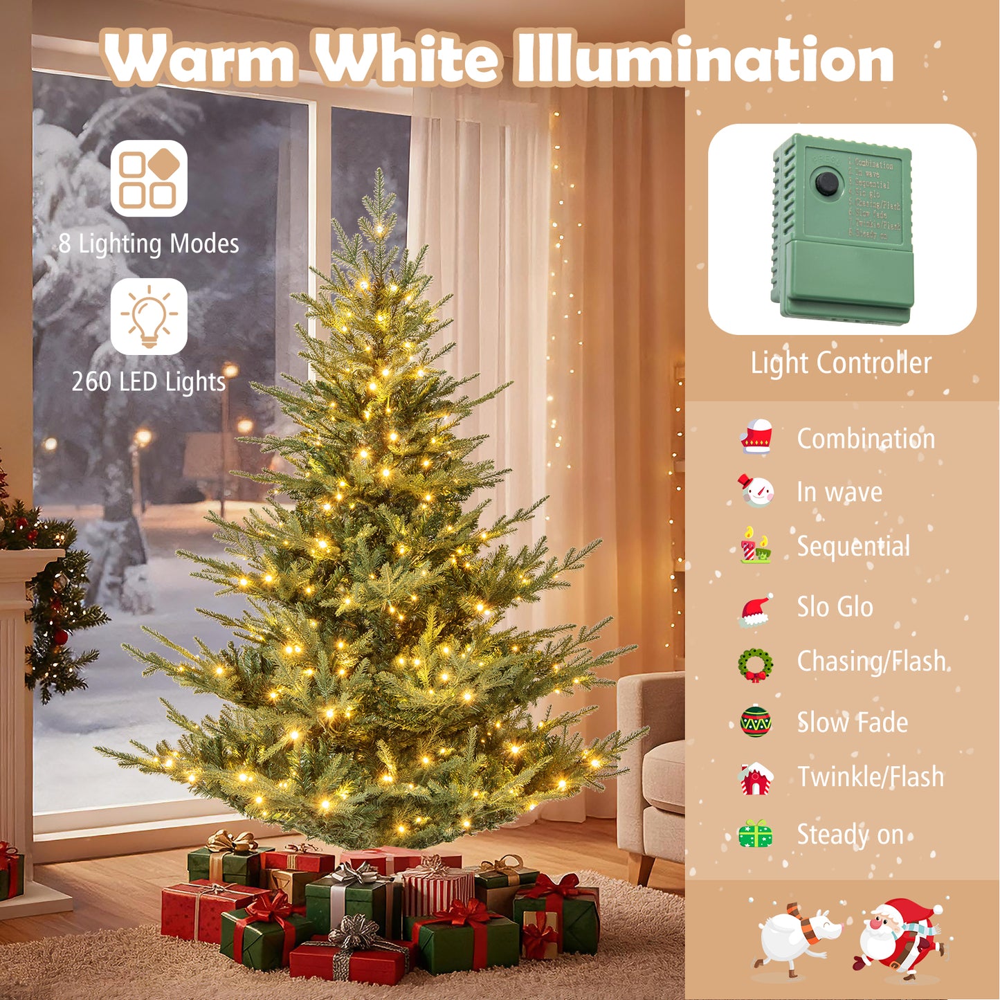 Artificial Christmas Tree, Warm White LED Lights, 6 Feet, Green Christmas Tree at Gallery Canada