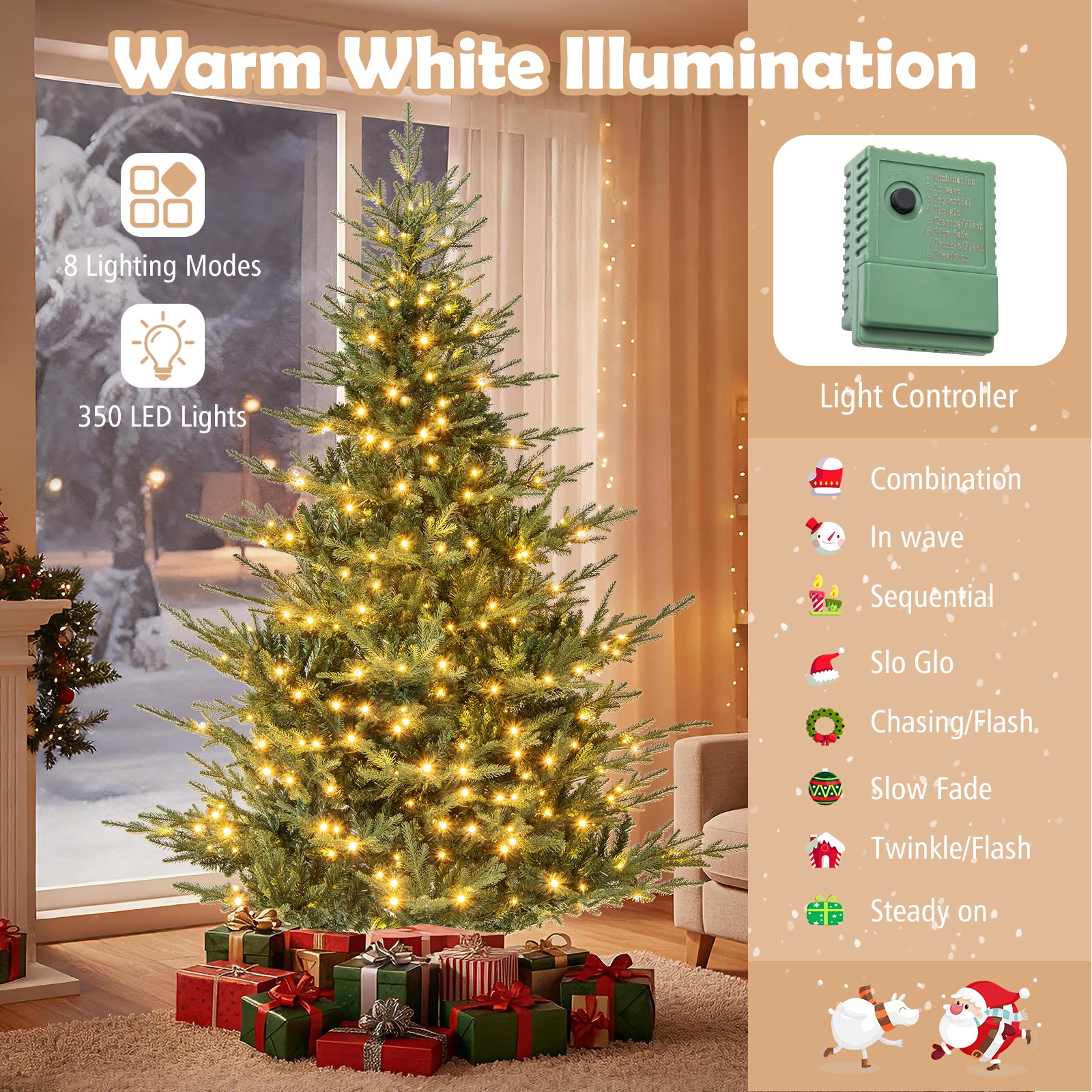 Artificial Christmas Tree, 7 Feet, Warm White LED Lights, Green Christmas Tree at Gallery Canada