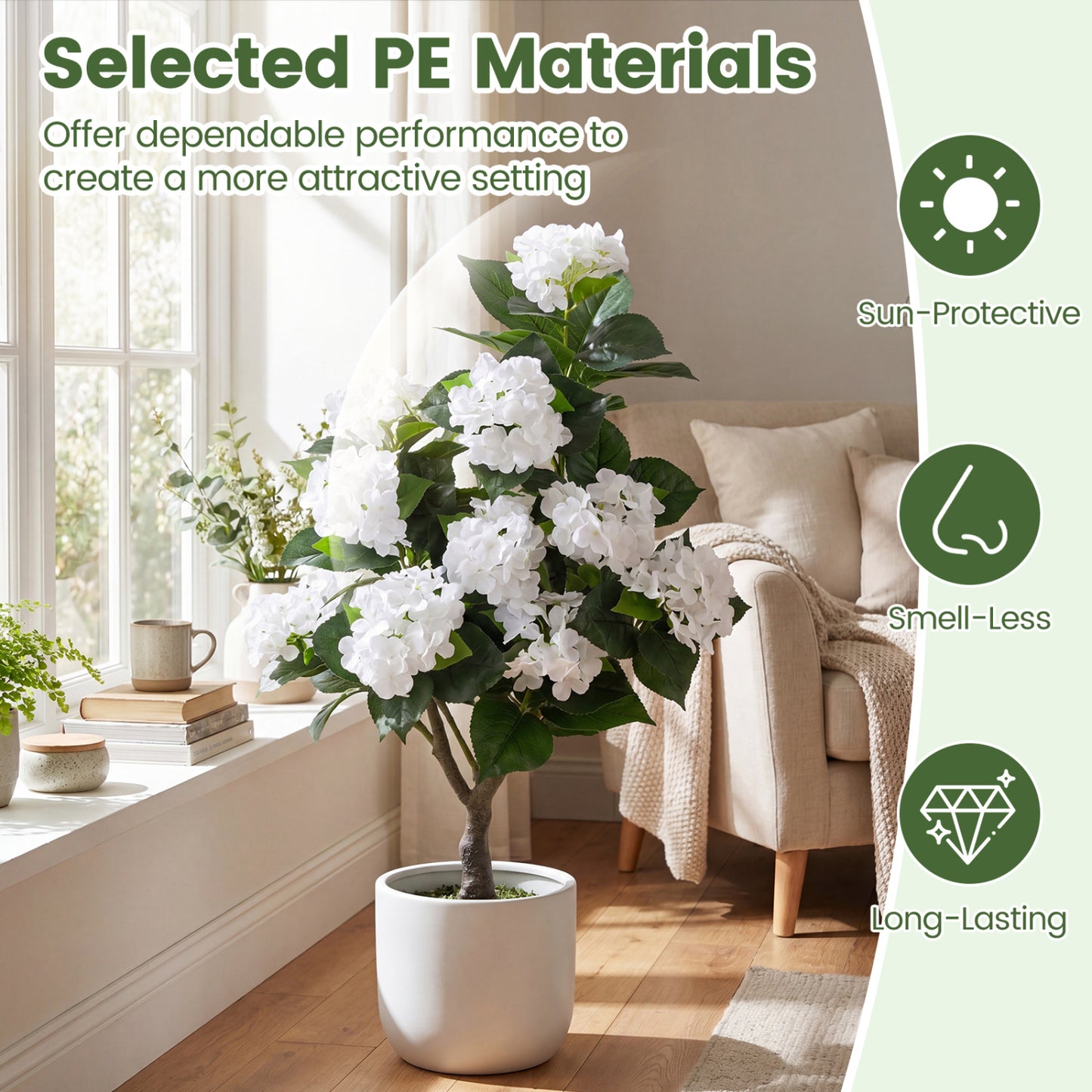 Artificial Hydrangea Tree, 11 White Flowers, White Faux Plants at Gallery Canada