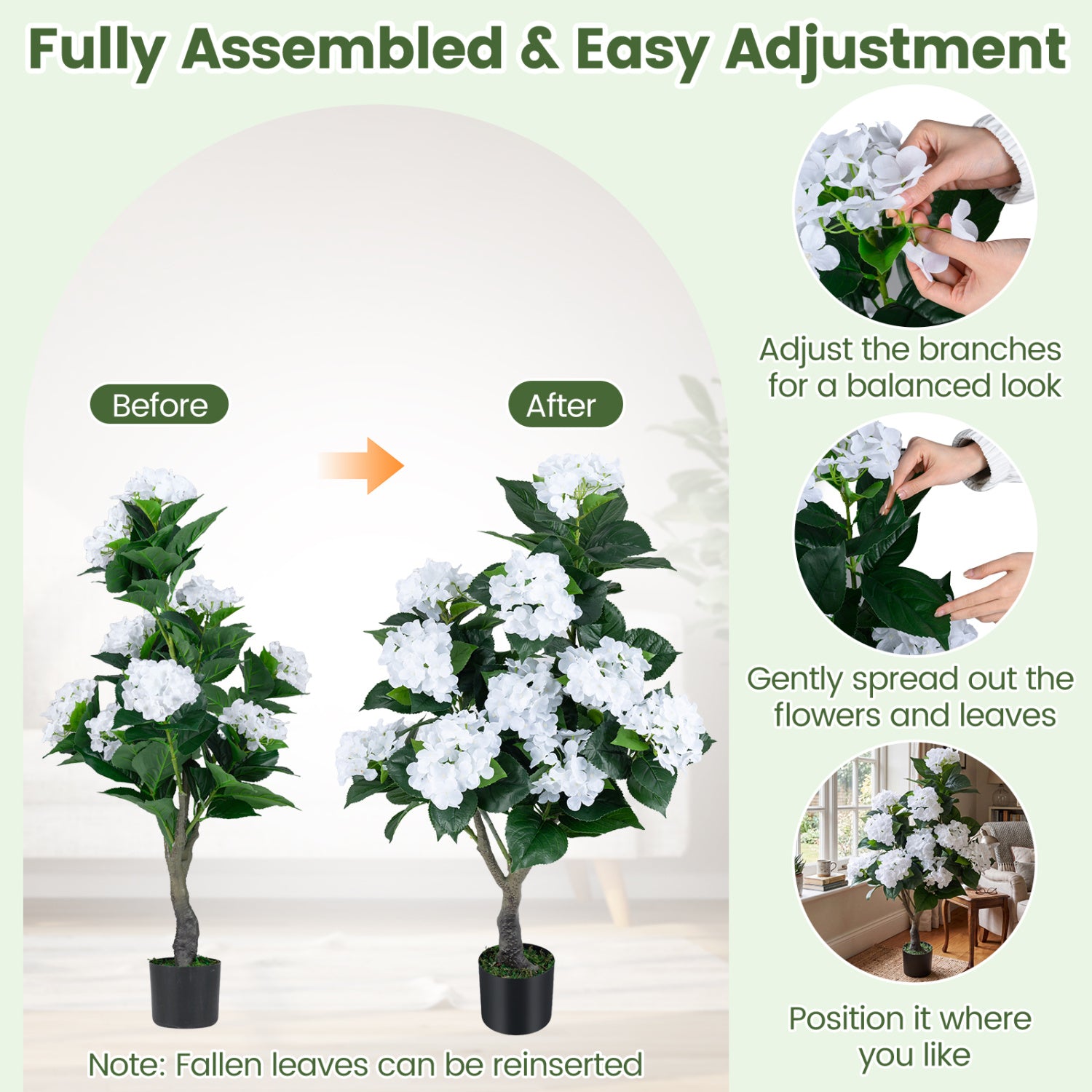 Artificial Hydrangea Tree, 11 White Flowers, White Faux Plants at Gallery Canada