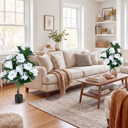Artificial Hydrangea Tree, 11 White Flowers, White Faux Plants at Gallery Canada