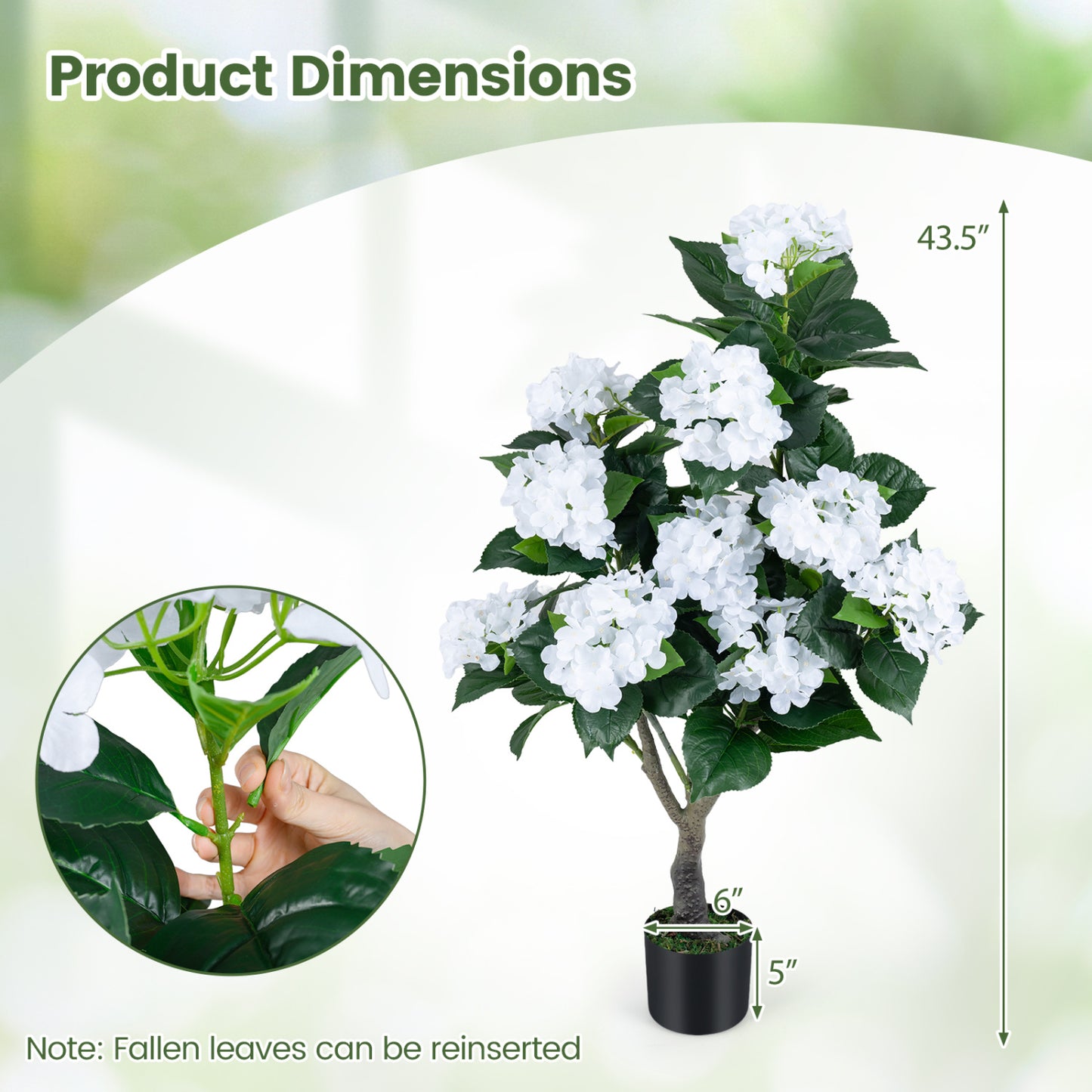 Artificial Hydrangea Tree, 11 White Flowers, White Faux Plants at Gallery Canada