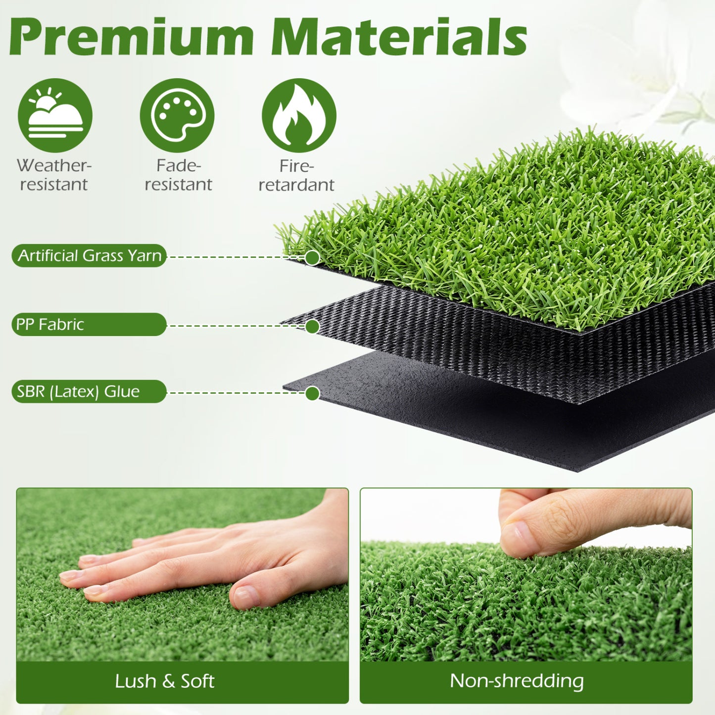 Artificial Turf Rug with Low 0.3 inch Pile Height-M