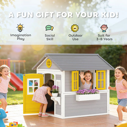 Wooden Playhouse For Kids, With Door, Windows, Planter Pots, Grey Play Houses at Gallery Canada