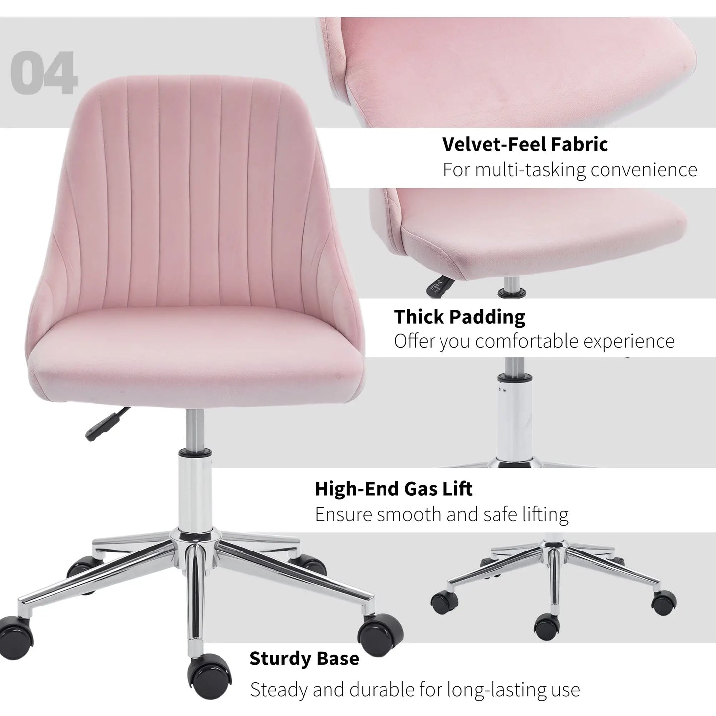 Velvet Makeup Chair, Adjustable Height, Swivel Wheels, Pink Task Chairs at Gallery Canada