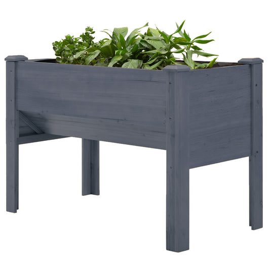 Wooden Raised Garden Plant Stand Outdoor Tall Flower Bed Box with Hooks, 48" x 24" x 32", Grey at Gallery Canada