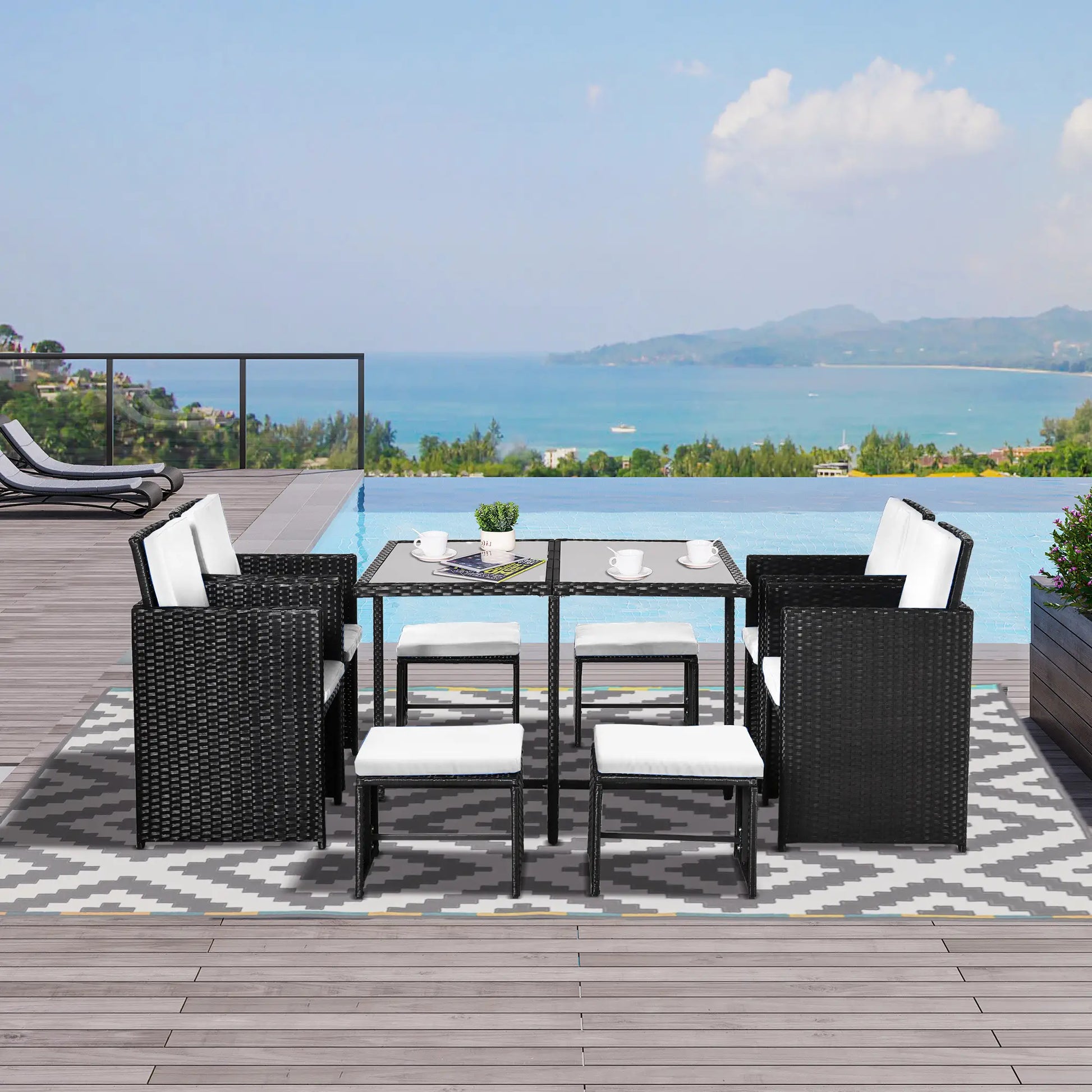 9-Piece Patio Wicker Dining Set, PE Rattan Garden Sofa, White Outdoor Dining Sets at Gallery Canada