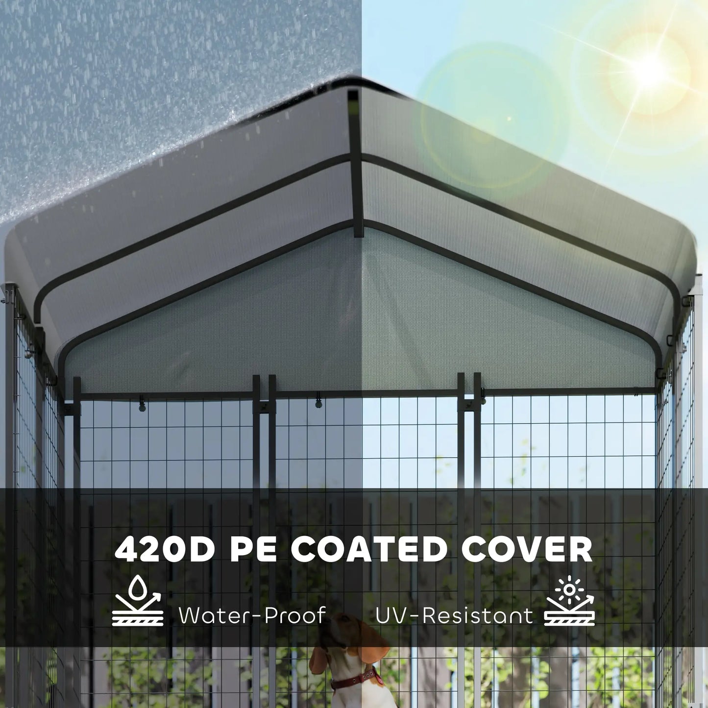 Outdoor Dog Kennel, Waterproof UV-Resistant Cover, Adjustable Feeding Bowls, 5.9 x 4 x 6 ft Houses, Kennels & Pens at Gallery Canada