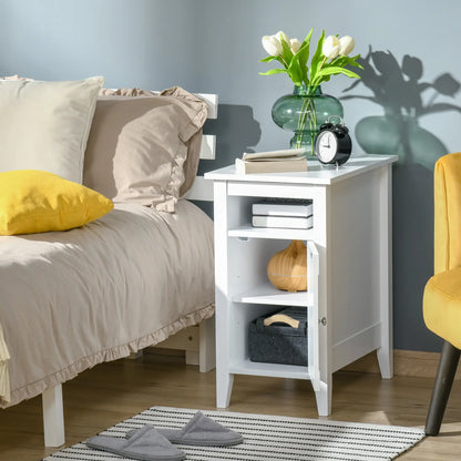 3-Tier Wooden Nightstand, Pullout Shelf, Adjustable Shelf, Door Cabinet, White Side Tables at Gallery Canada