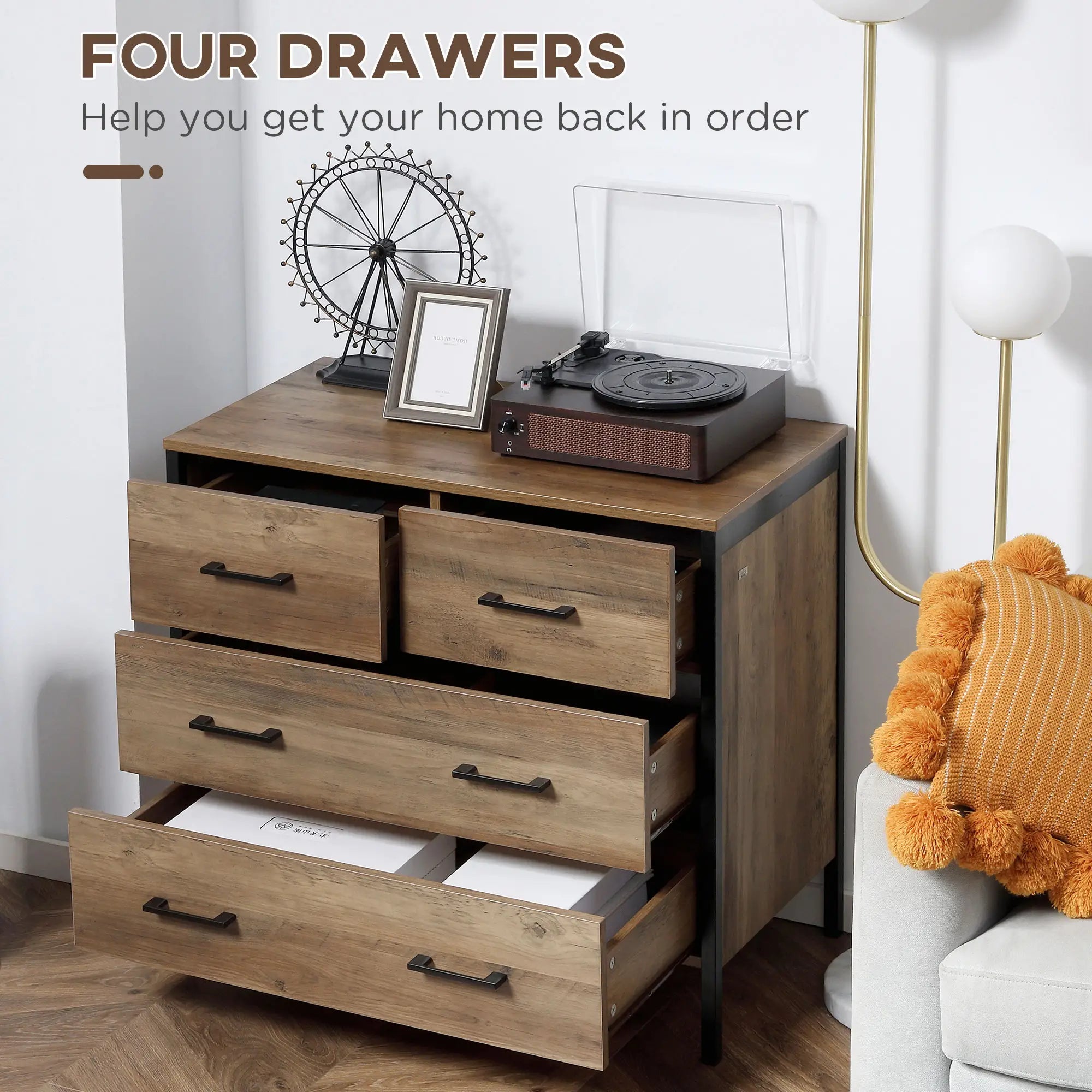 4 Drawer Dresser, Metal Frame, for Bedroom, Living Room, Brown Storage Cabinets at Gallery Canada