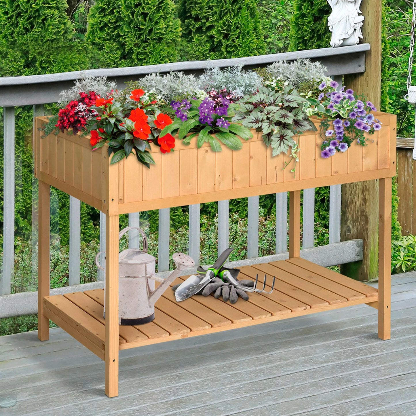 43.25" x 18" x 30" Raised Garden Bed, Wooden Plant Stand, 8 Grid Box, Natural Wood Elevated Garden Beds at Gallery Canada