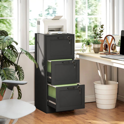Vertical 3-Drawer Filing Cabinet, Lock, A4 Letter Size, Black Office Cabinets & Cupboards at Gallery Canada