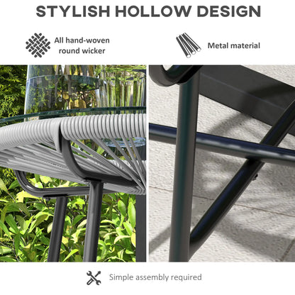 Round Rattan Side Table, Outdoor, PE Rattan, Tempered Glass Top, Grey