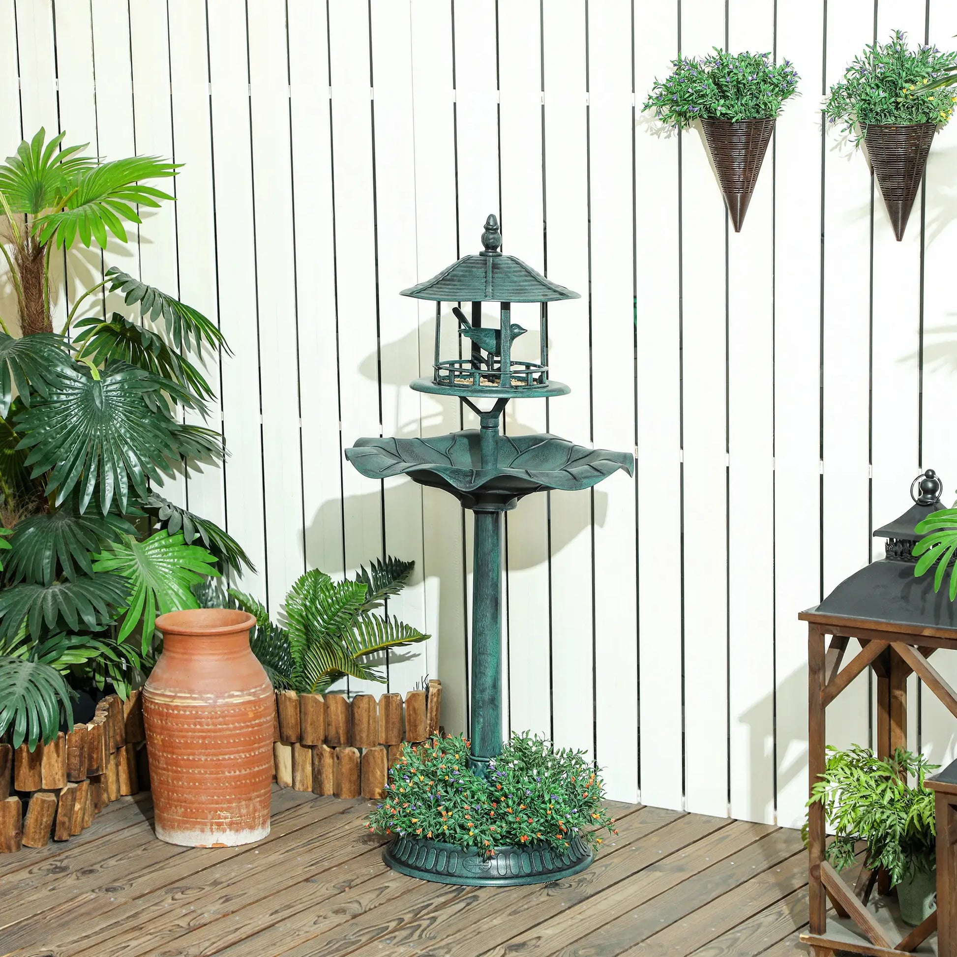 3-in-1 Garden Bird Bath Bowl, Large Water Basin, Feeder, Flower Planter, Green Garden Decor at Gallery Canada