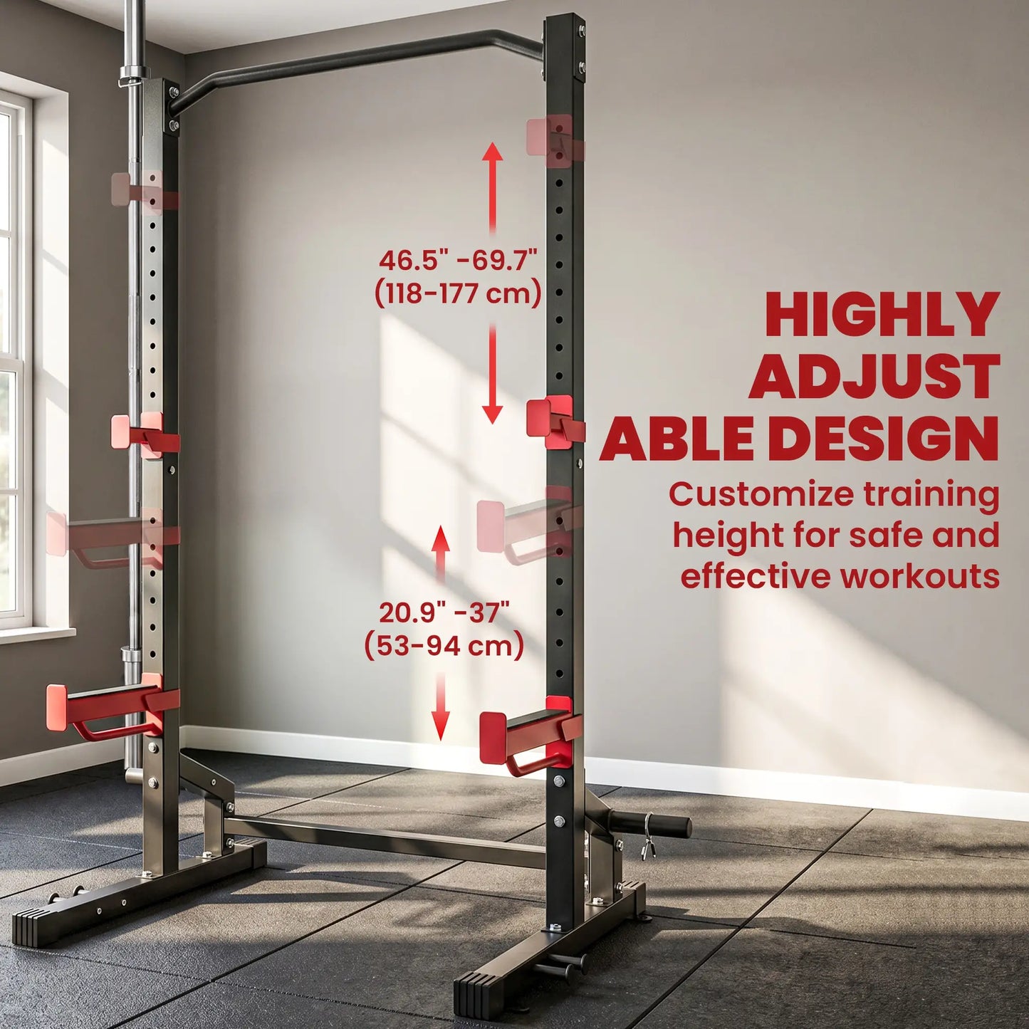 Power Cage Squat Rack, 1100LB, Pull-Up Bar, J-Hooks, Plate Storage