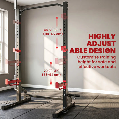 Power Cage Squat Rack, 1100LB, Pull-Up Bar, J-Hooks, Plate Storage