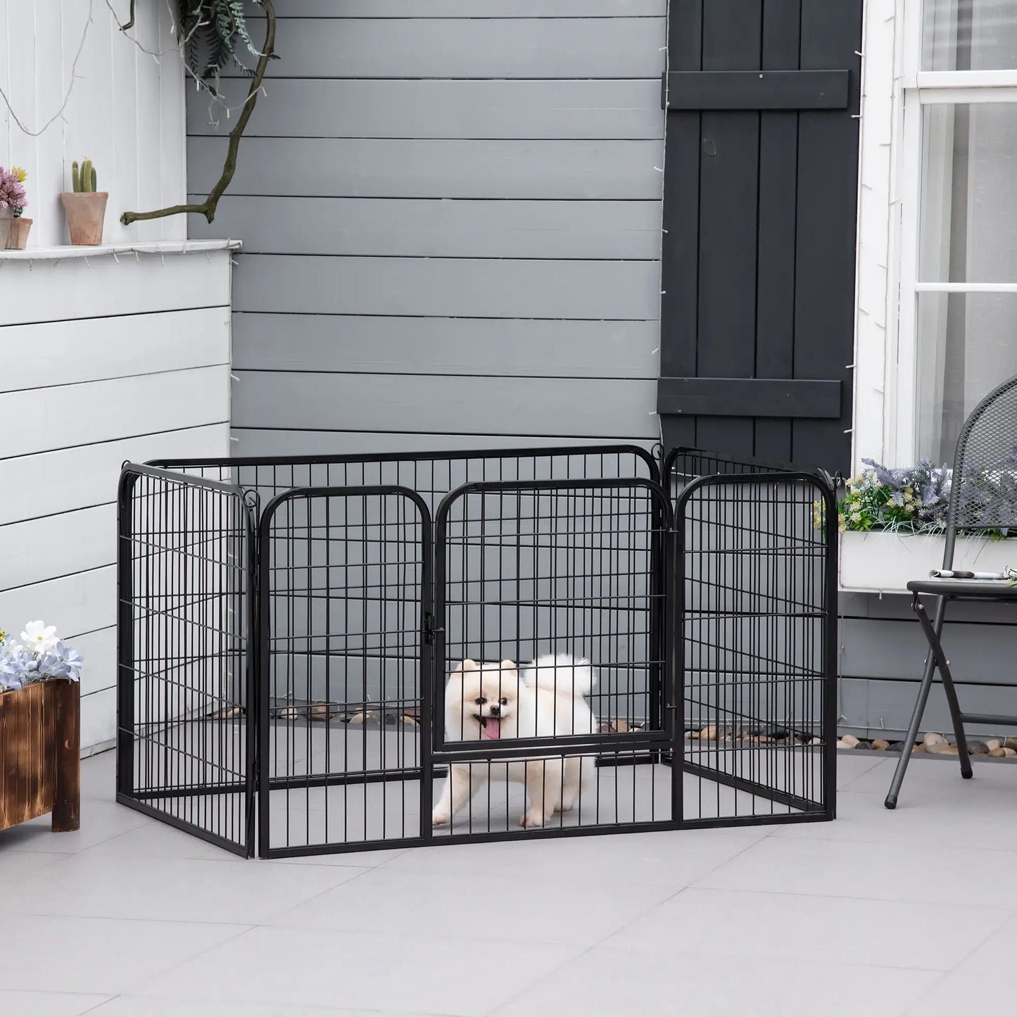 32"W 4-Panel Metal Dog Playpen, Indoor Outdoor Pet Fence, Black Houses, Kennels & Pens at Gallery Canada