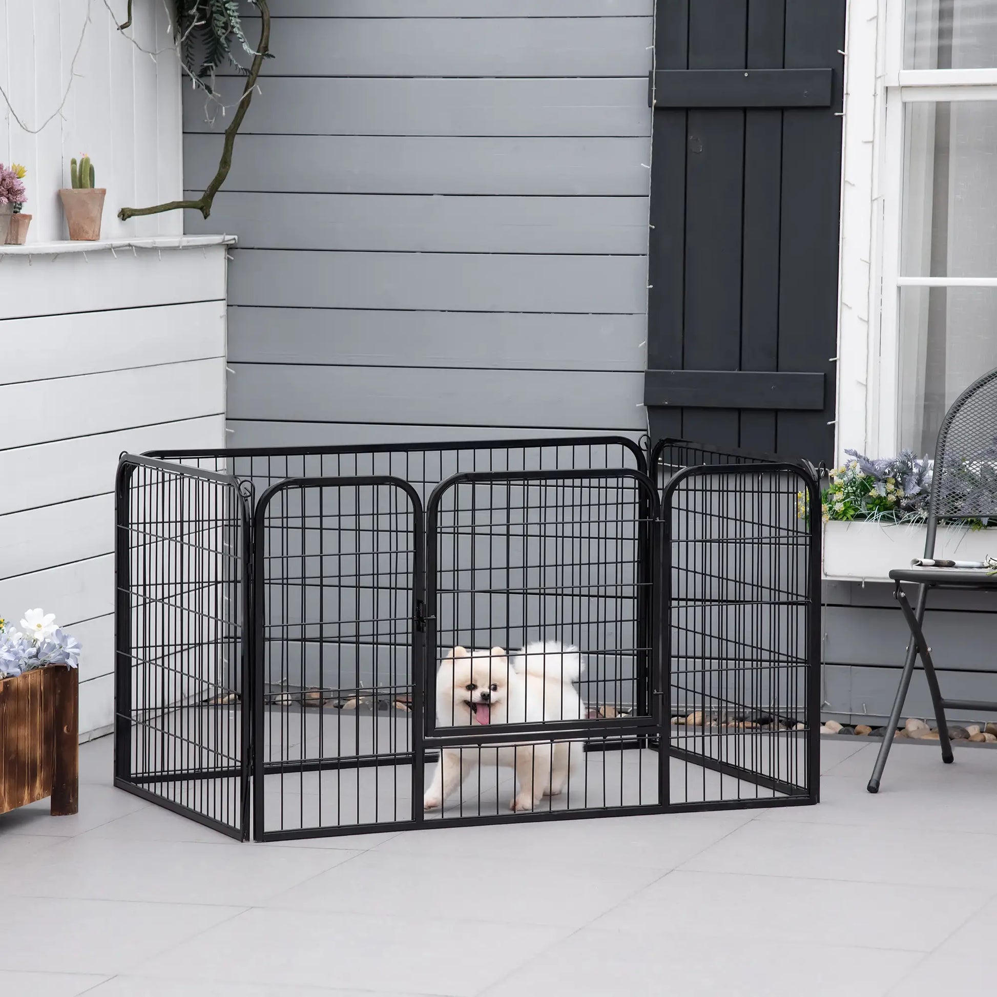 32"W 4-Panel Metal Dog Playpen, Indoor Outdoor Pet Fence, Black Houses, Kennels & Pens at Gallery Canada