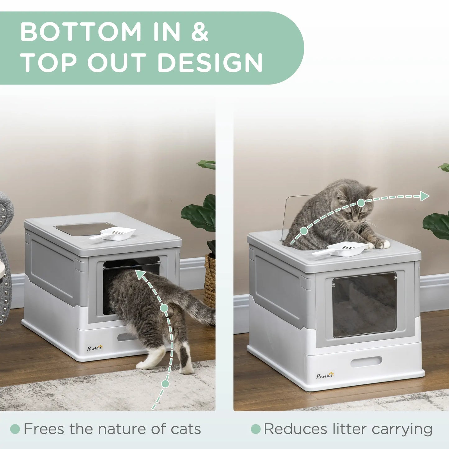 Top Entry Enclosed Kitty Litter Box with Scoop, Tray, Large, Grey Cat Litter Box Enclosures at Gallery Canada