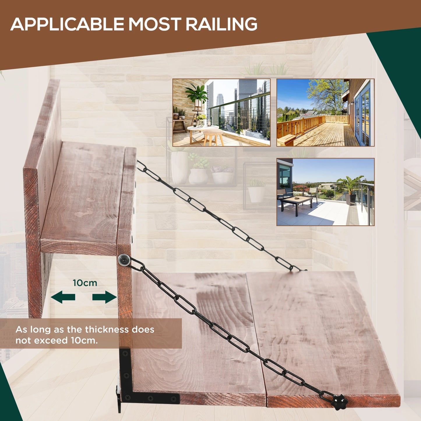 Folding Balcony Table, Spruce Foldable Desk, 39.4 Inch, Orange Balcony Table Hanging at Gallery Canada