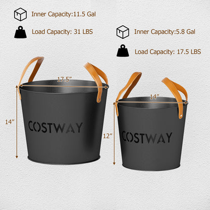 Ash Bucket Set of 2 Metal Coal Ash Can Set with 11.5 Gal and 8.5 Gal Bucket for Fireplace Fire Pits