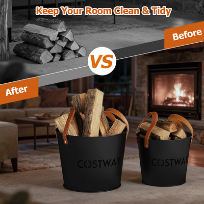 Ash Bucket Set of 2 Metal Coal Ash Can Set with 11.5 Gal and 8.5 Gal Bucket for Fireplace Fire Pits