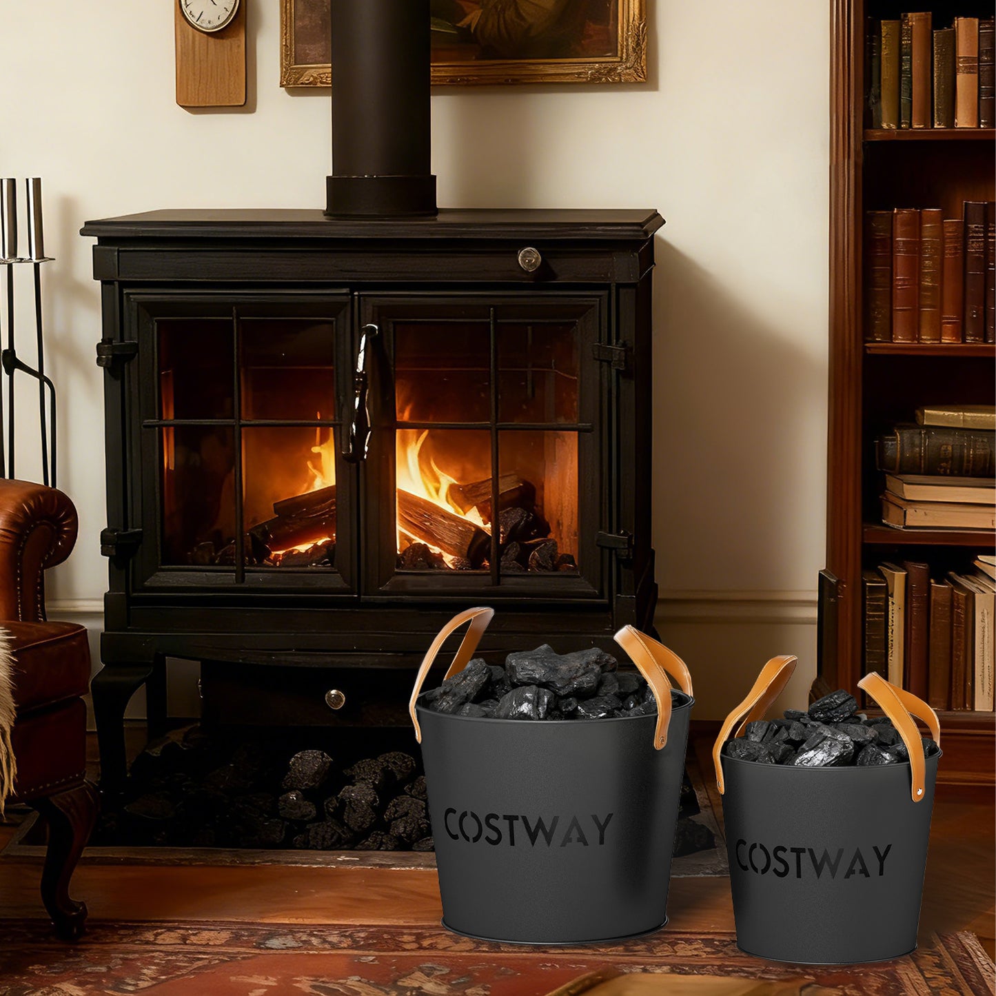 Ash Bucket Set of 2 Metal Coal Ash Can Set with 11.5 Gal and 8.5 Gal Bucket for Fireplace Fire Pits