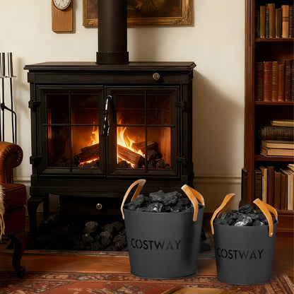 Ash Bucket Set of 2 Metal Coal Ash Can Set with 11.5 Gal and 8.5 Gal Bucket for Fireplace Fire Pits