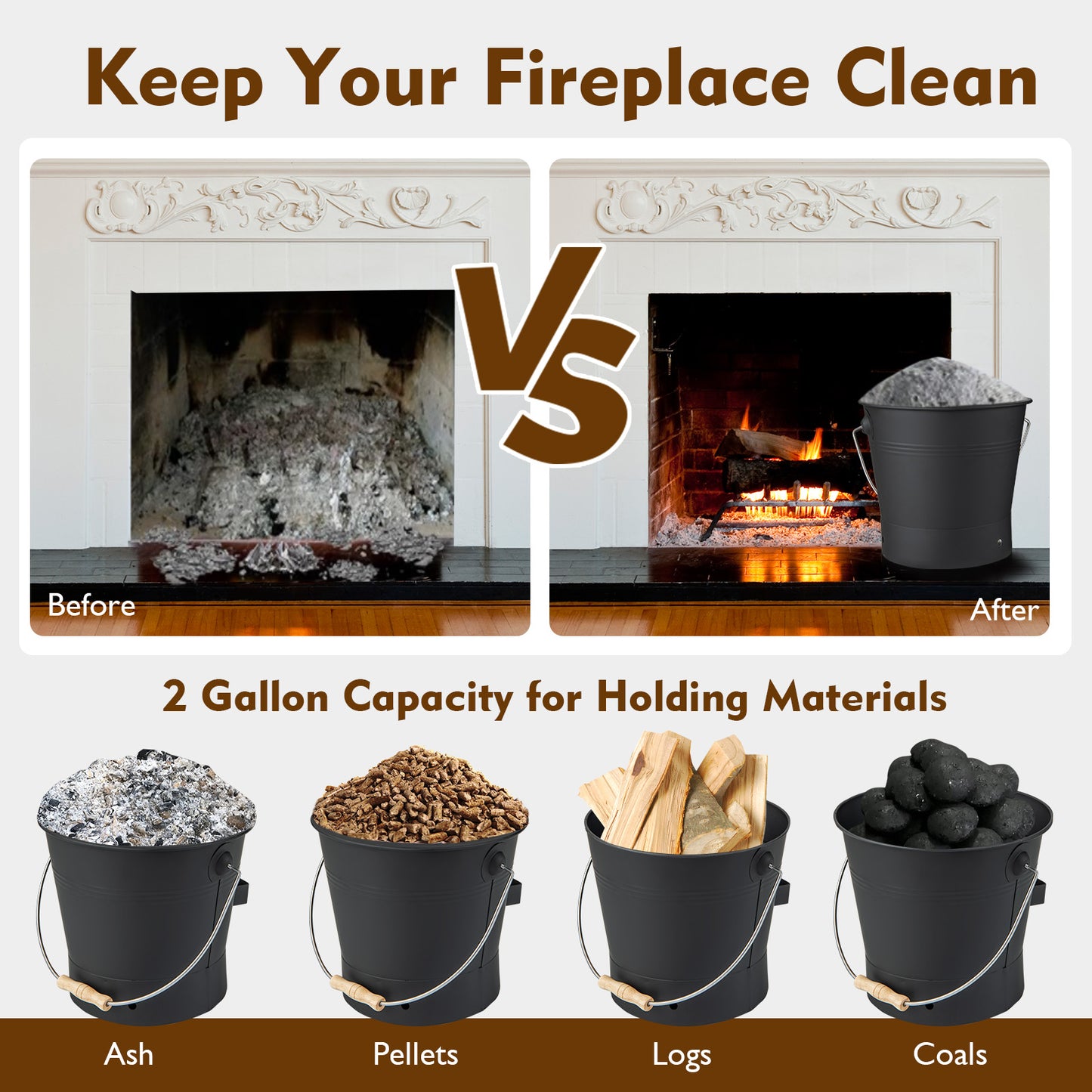 Ash Bucket with Lid and Cut-resistant Gloves, Black Fireplace Tools at Gallery Canada