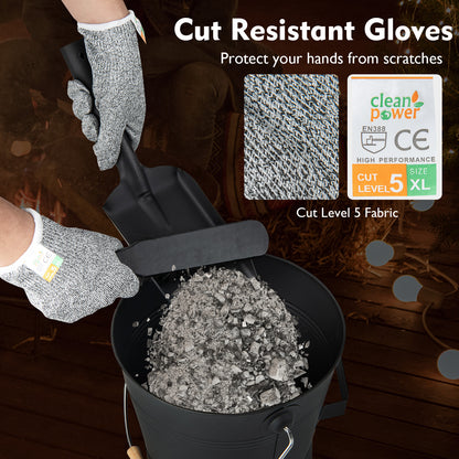 Ash Bucket with Lid and Cut-resistant Gloves, Black Fireplace Tools at Gallery Canada