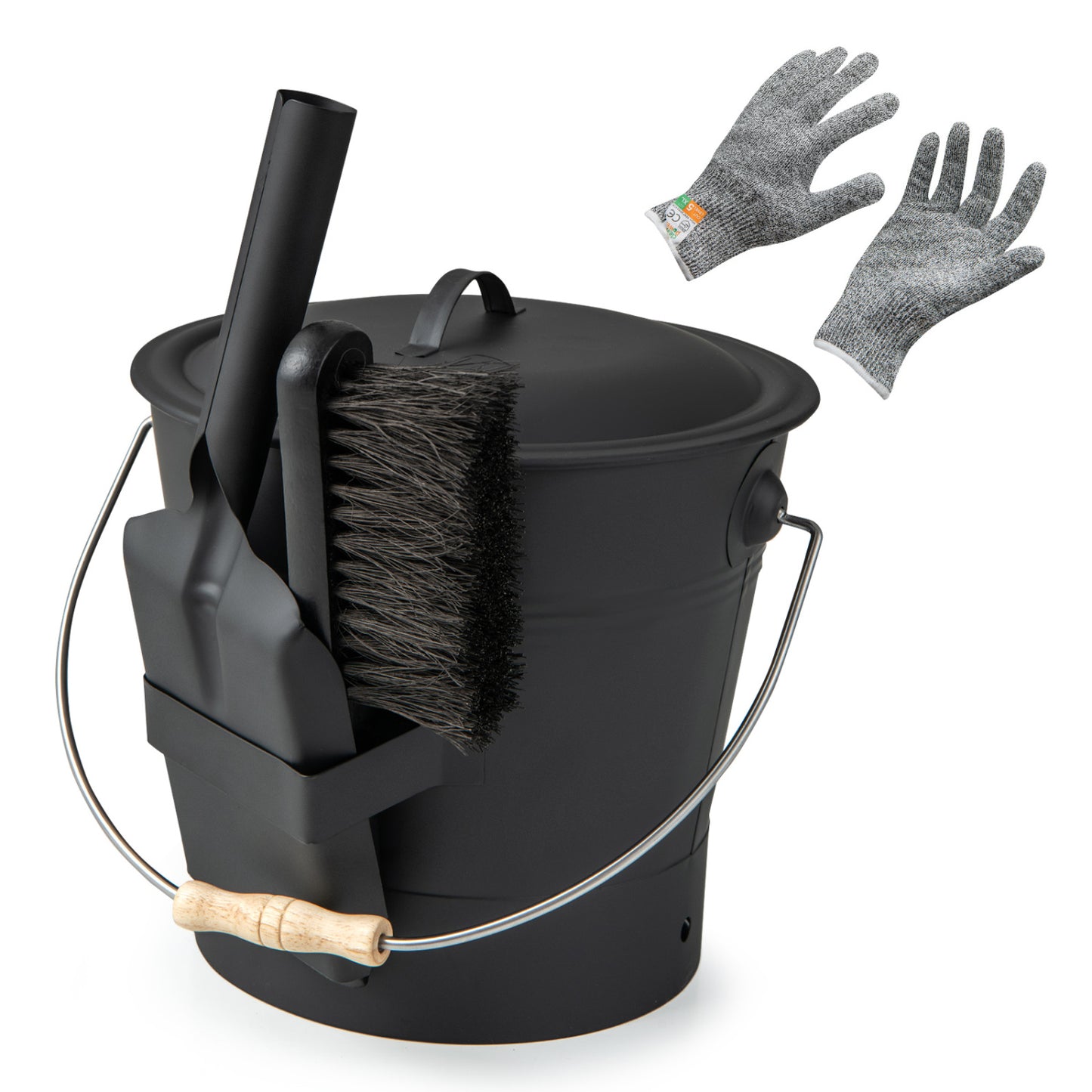 Ash Bucket with Lid and Cut-resistant Gloves, Black Fireplace Tools at Gallery Canada