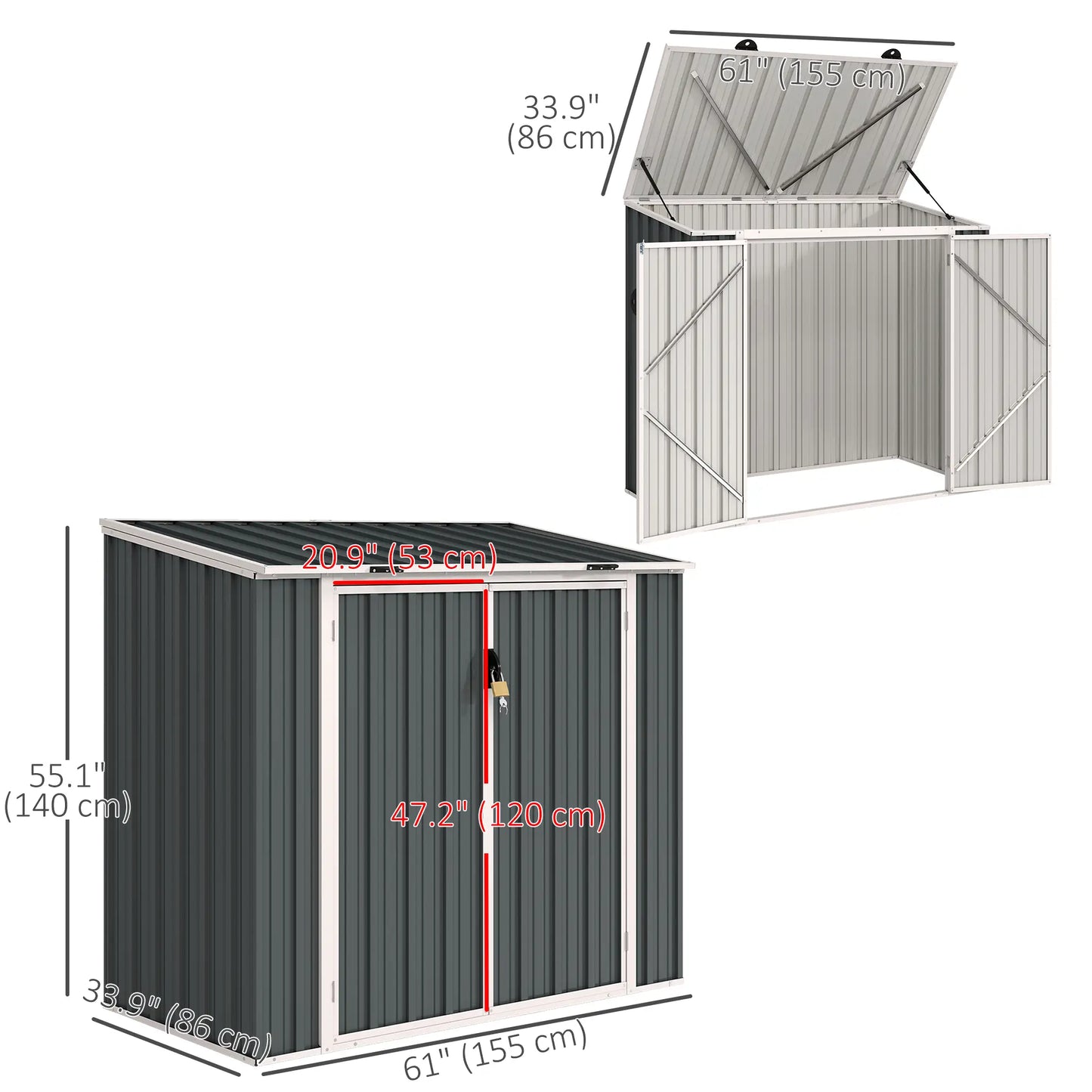 5ft x 3ft Outdoor Storage Shed, Lockable Double Doors Sheds at Gallery Canada