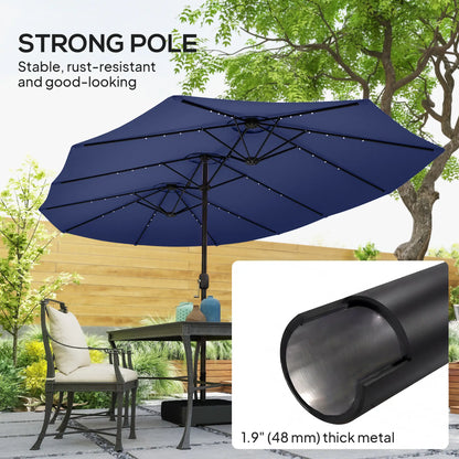 Double-Sided Patio Umbrella, 15ft, 48 LED Lights, Base Included, Dark Blue Double-sided Umbrellas at Gallery Canada