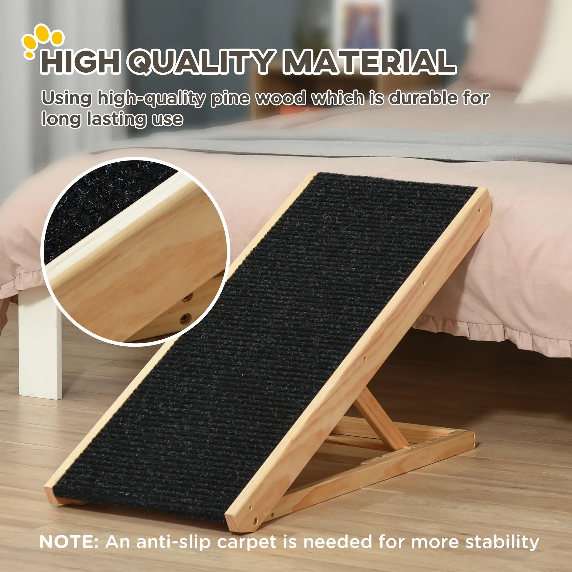 Foldable Dog Ramp for Bed Couch, Height Adjustable, Non Slip Carpeted Surface Dog Stairs at Gallery Canada