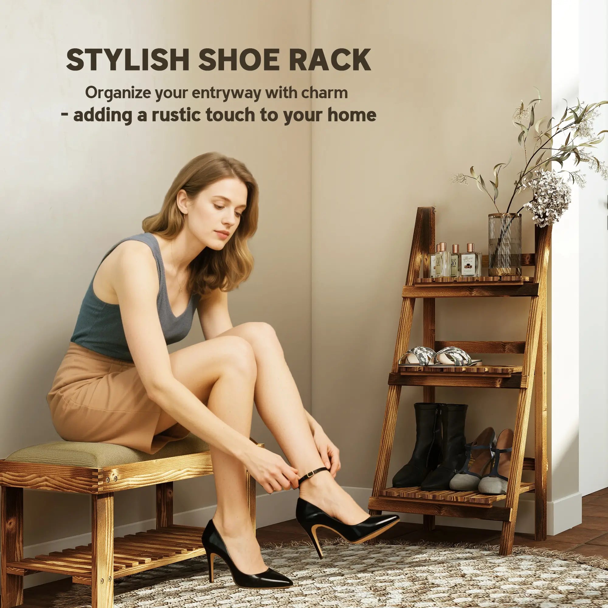 Foldable 3-Tier Wooden Plant Stand, Garden Indoor Outdoor, 16