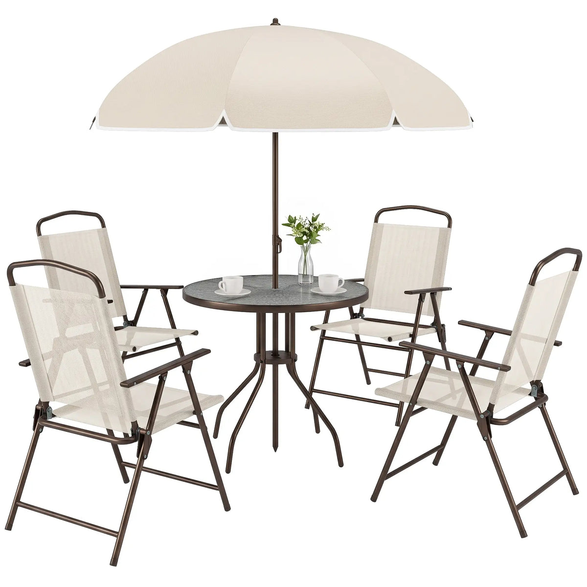 6 Piece Outdoor Dining Set For 4 With Umbrella, Cream Outdoor Dining Sets at Gallery Canada