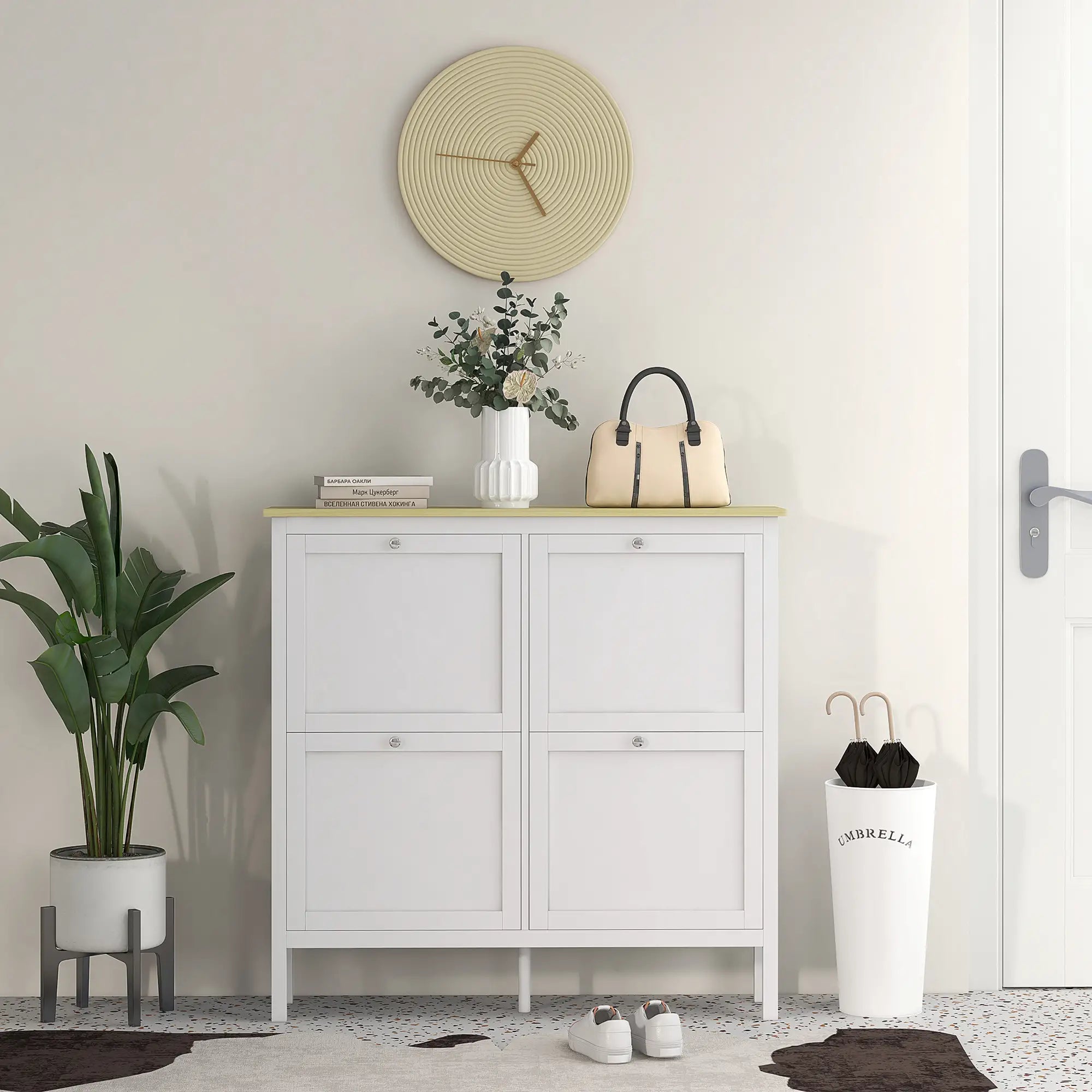 Shoe Storage Cabinet, 4 Flip Drawers, Adjustable Shelves, Holds 20 Pairs, White Shoe Storage Cabinets & Racks at Gallery Canada