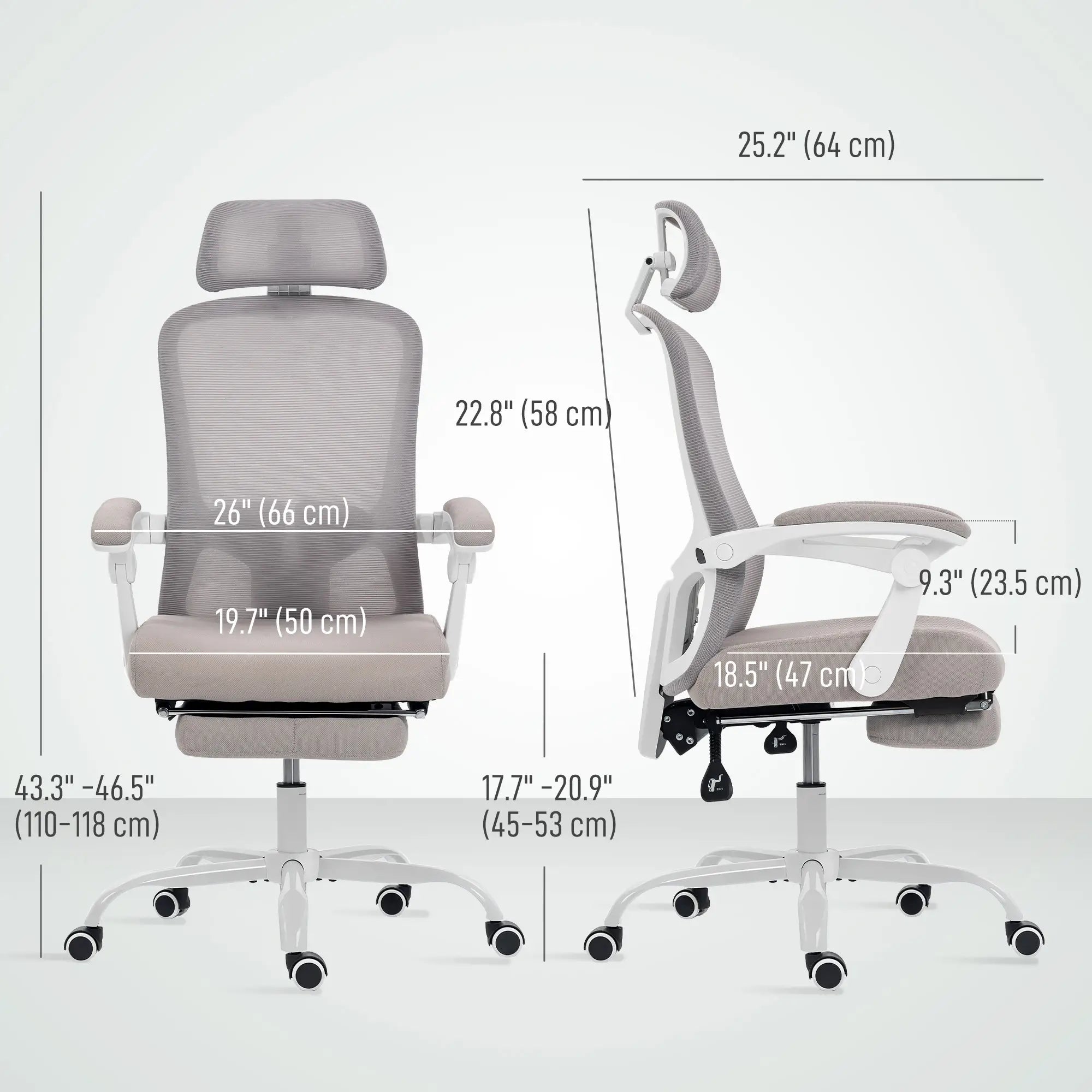 Ergonomic Office Chair, Mesh Reclining Desk Chair, Adjustable Lumbar Support, Headrest, Grey Office Chairs at Gallery Canada