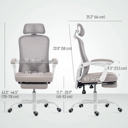 Ergonomic Office Chair, Mesh Reclining Desk Chair, Adjustable Lumbar Support, Headrest, Grey Office Chairs at Gallery Canada