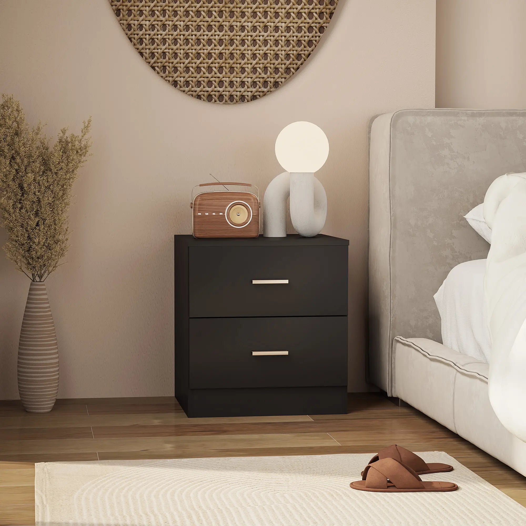 Modern Bedside Table, 2 Drawers, Nightstand for Bedroom, Black Bedside Tables at Gallery Canada