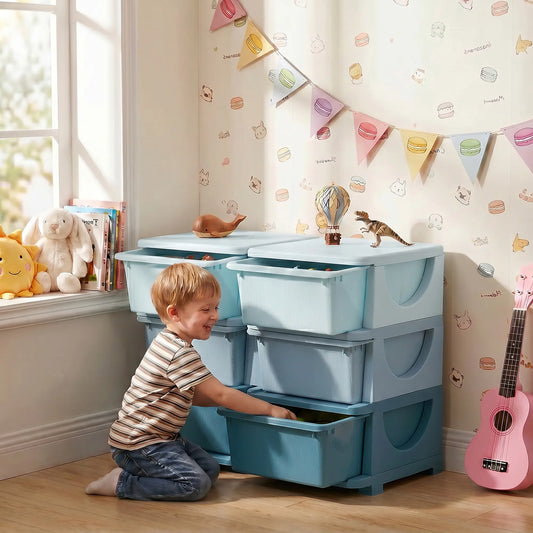 3 Tier Kids Toy Organizer, 6 Plastic Drawers, Blue Baby & Kids Storage Blue at Gallery Canada