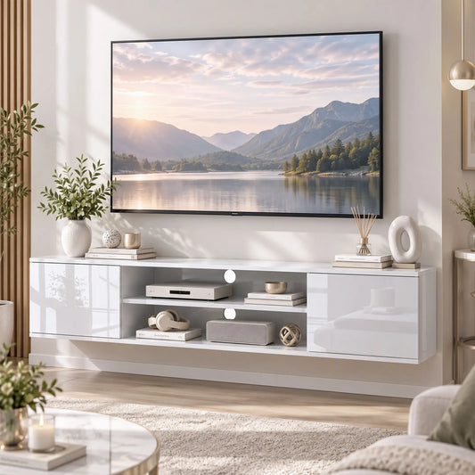 Floating TV Stand Cabinet for TVs up to 60", Wall Mounted TV Unit, White TV Stands White at Gallery Canada