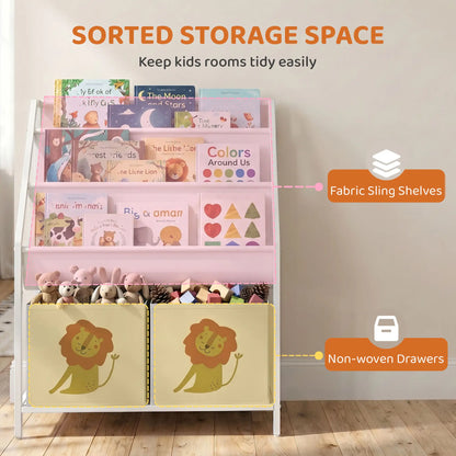 3-Tier Sling Bookshelf With Toy Storage, Montessori Organizer