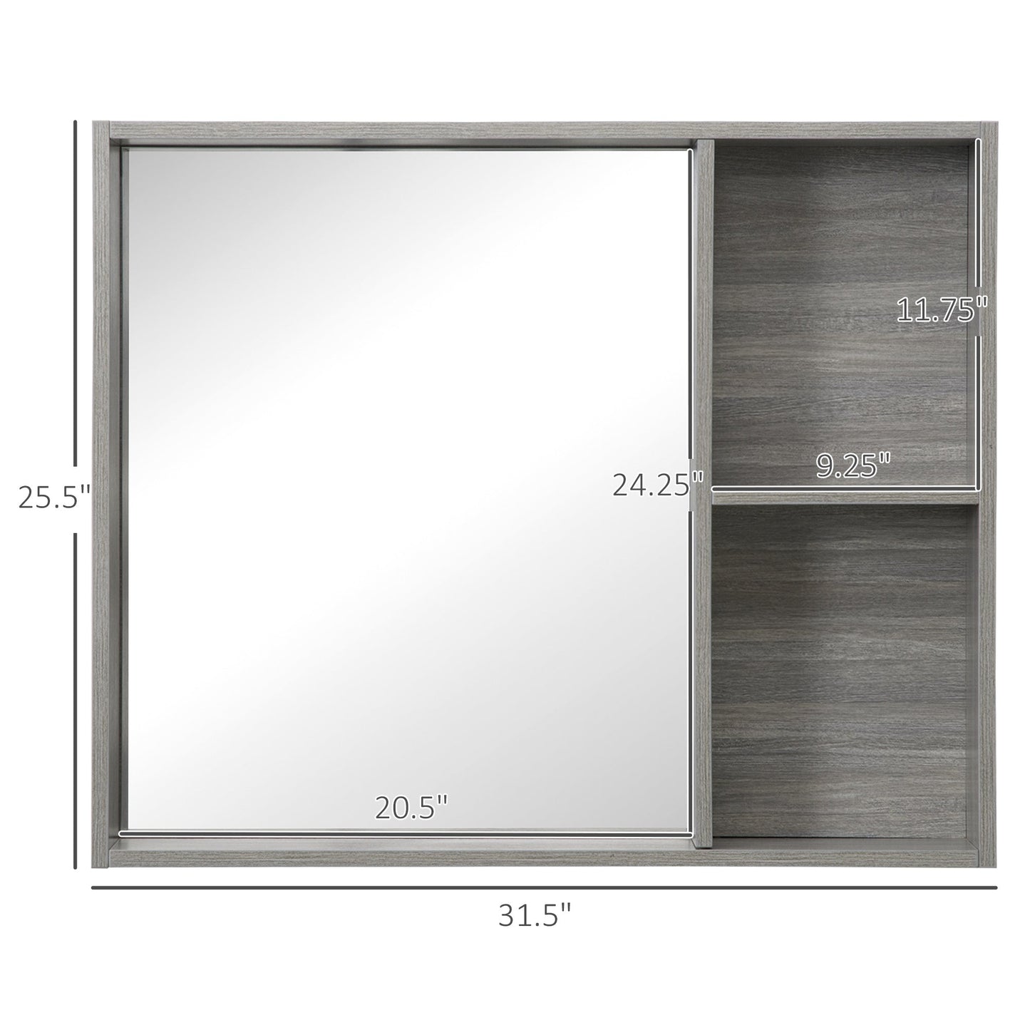 31.5 Inch x 25.5 Inch Medicine Cabinet with Mirror, 2-Tier Storage Shelf, Wall Mounted Bathroom Mirror Cabinet, Gray - Gallery Canada