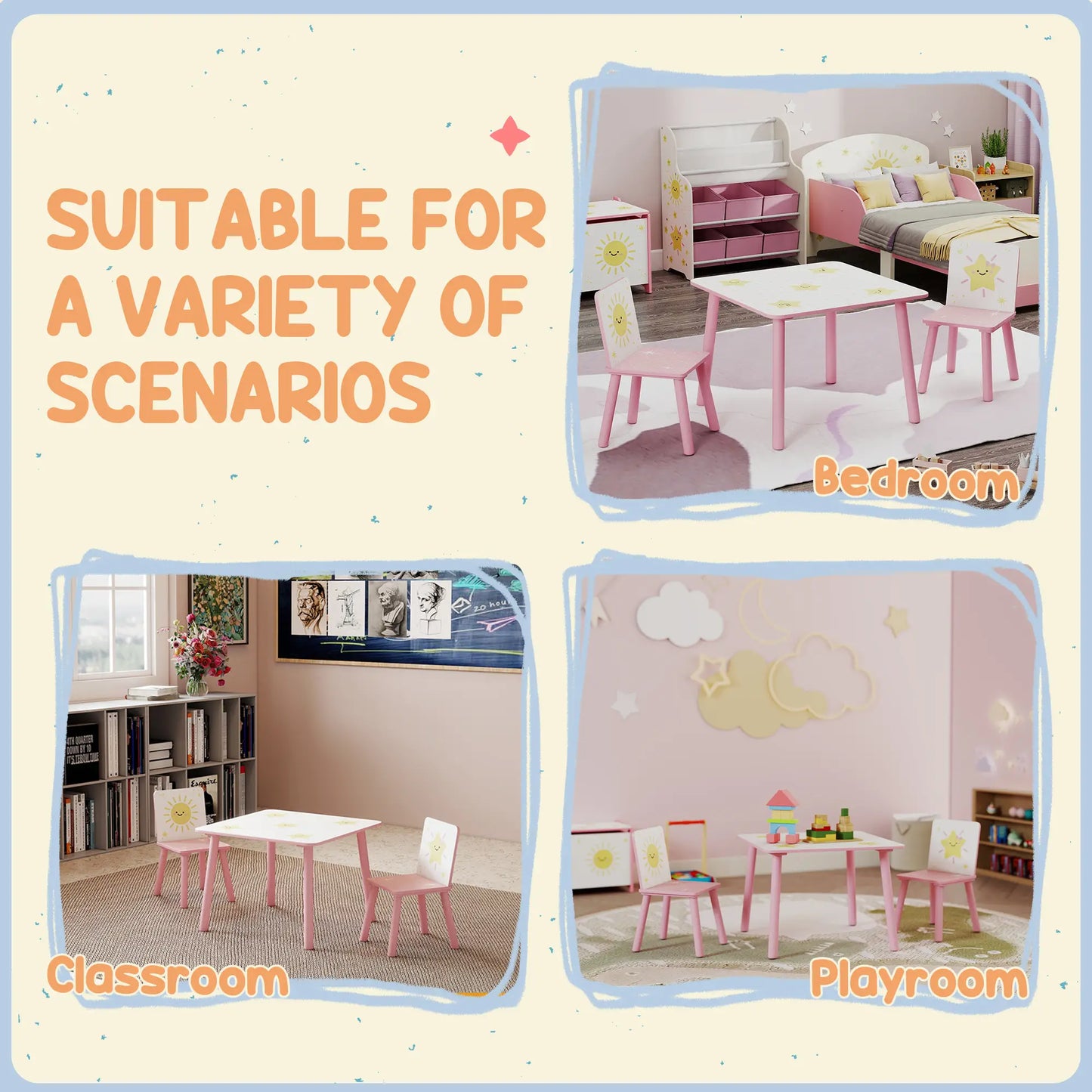 Kids Table And Chair Set, 3-Piece, Star Pattern, Ages 3-8, Pink Kids Table Sets at Gallery Canada