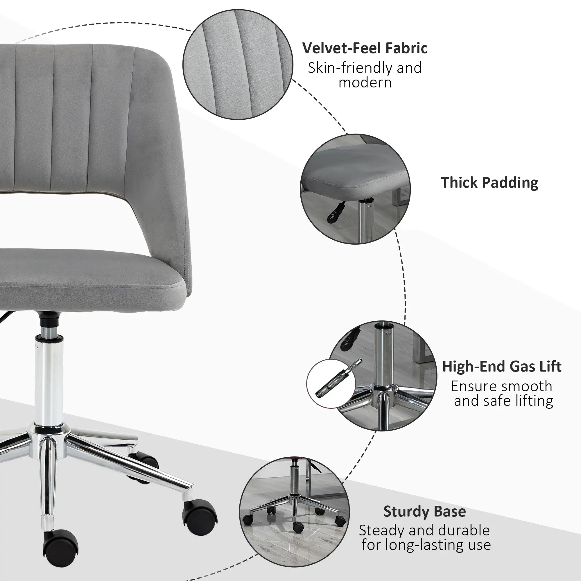 Velvet Swivel Office Chair, Scallop Back, Grey Task Chairs at Gallery Canada